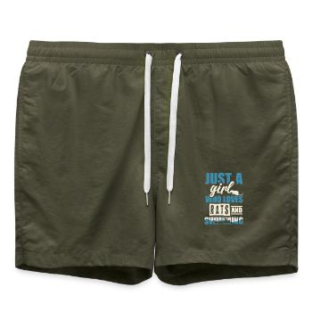 Einfach ein Mädchen, das Ratten und Schwimmen lieb - Badeshorts - Olive - Vorne - AI Model Male 185 light (185cm)