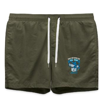 Chauve Et Musclé Corps De Rêve Humour - Short de bain - vert olive - Devant - AI Model Male 185 light (185cm)