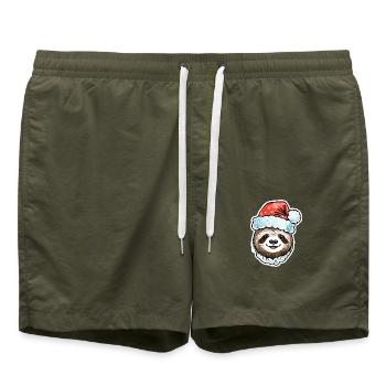 Sloth Christmas Drawing - Swim Trunks - olive - Front