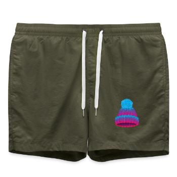 Bonnet coloré en tricot avec grand pompon - Short de bain - vert olive - Devant - AI Model Male 185 light (185cm)