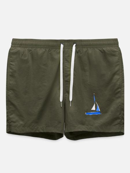 Segelboot im Wasser Blau - Badeshorts - Olive