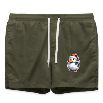 Duck Christmas Drawing - Swim Trunks - olive - Front