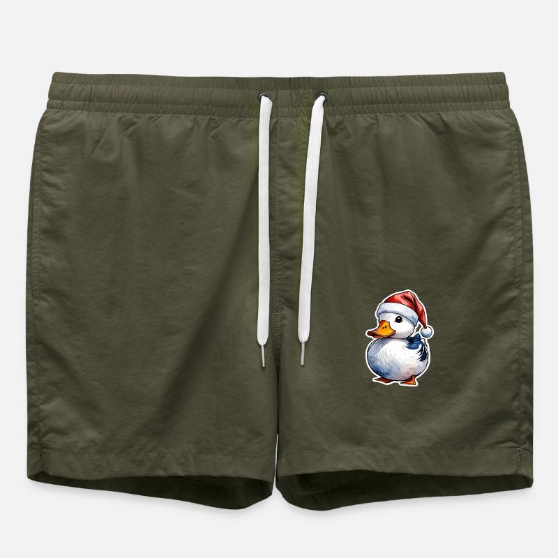 Duck Christmas Drawing - Swim Trunks - olive