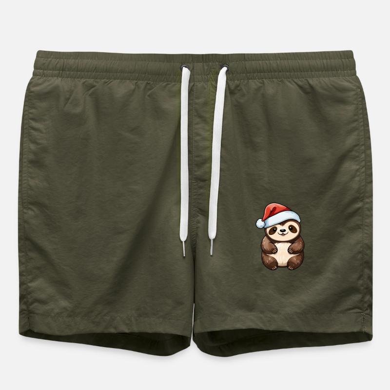 Sloth Christmas Drawing - Swim Trunks - olive