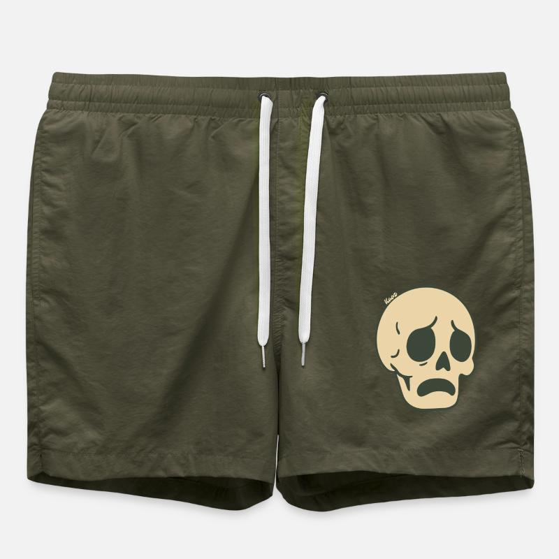 Sad Skull Comic Sticker Design - Swim Trunks - olive