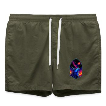 Cosmic Wolf Nebula Art, Love Wolves  - Swim Trunks - olive - Front