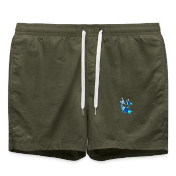 Poisson bleu exotique aux écailles irisées - Short de bain - vert olive - Devant - AI Model Male 185 light (185cm)