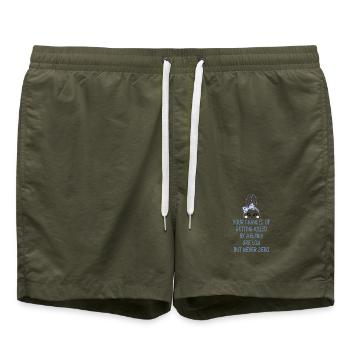 Humorvoller Bunny-Warnhinweis - Badeshorts - Olive - Vorne - AI Model Male 185 light (185cm)