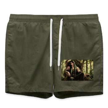 Waldfürst des Schattenwaldes - Badeshorts - Olive - Vorne - AI Model Male 185 light (185cm)