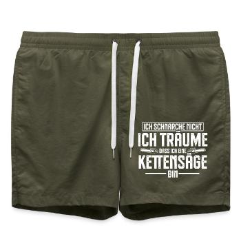 Kettensäge schnarchen Holzfäller Spruch - Badeshorts - Olive - Vorne