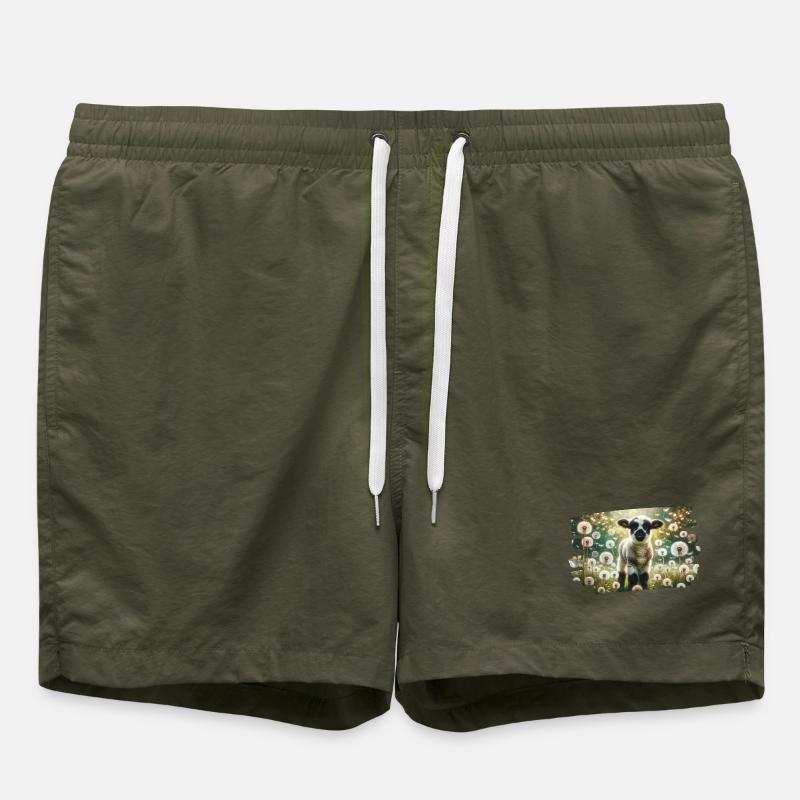 Charming lamb in dreamy dandelion field - Swim Trunks - olive