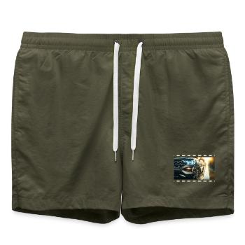 Elegance in detail – Modern car in a rainy environment - Swim Trunks - olive - Front