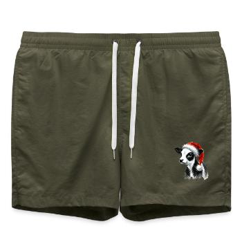 Veau de Noël avec chapeau de Père Noël - Short de bain - vert olive - Devant