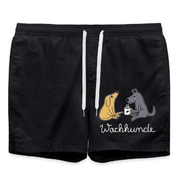 Wachhund trinkt Kaffee Koffein weckt müde Hunde - Badeshorts - Schwarz - Vorne - AI Model Male 185 light (185cm)