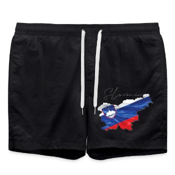 Slowenien Flagge in der Slowenien Landkarte EN - Badeshorts - Schwarz - Vorne - AI Model Male 185 light (185cm)
