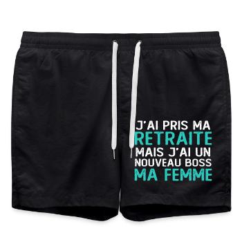 J'ai pris ma retraite , je travaille pour ma femme - Short de bain - noir - Devant - AI Model Male 185 light (185cm)