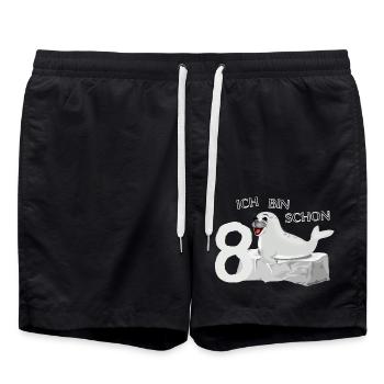 Lachende Robbe auf Fels - 8. Geburtstag - Badeshorts - Schwarz - Vorne - AI Model Male 185 light (185cm)