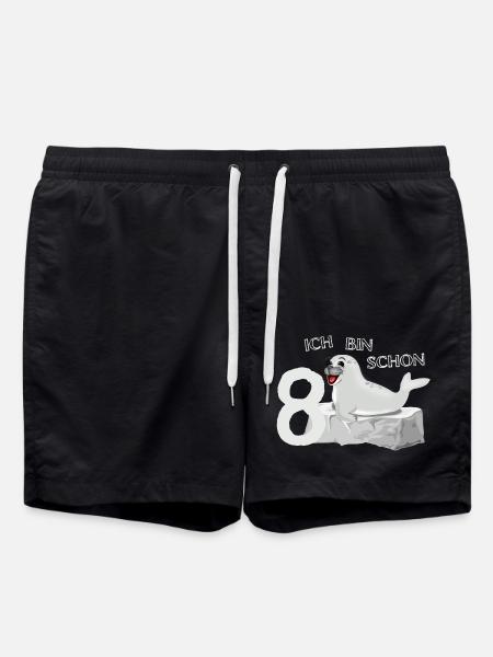 Lachende Robbe auf Fels - 8. Geburtstag - Badeshorts - Schwarz