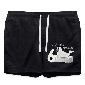 Lachende Robbe auf Fels - 6. Geburtstag - Badeshorts - Schwarz - Vorne - AI Model Male 185 light (185cm)