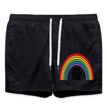 Regenbogen Hab dich lieb - Badeshorts - Schwarz - Vorne - AI Model Male 185 light (185cm)