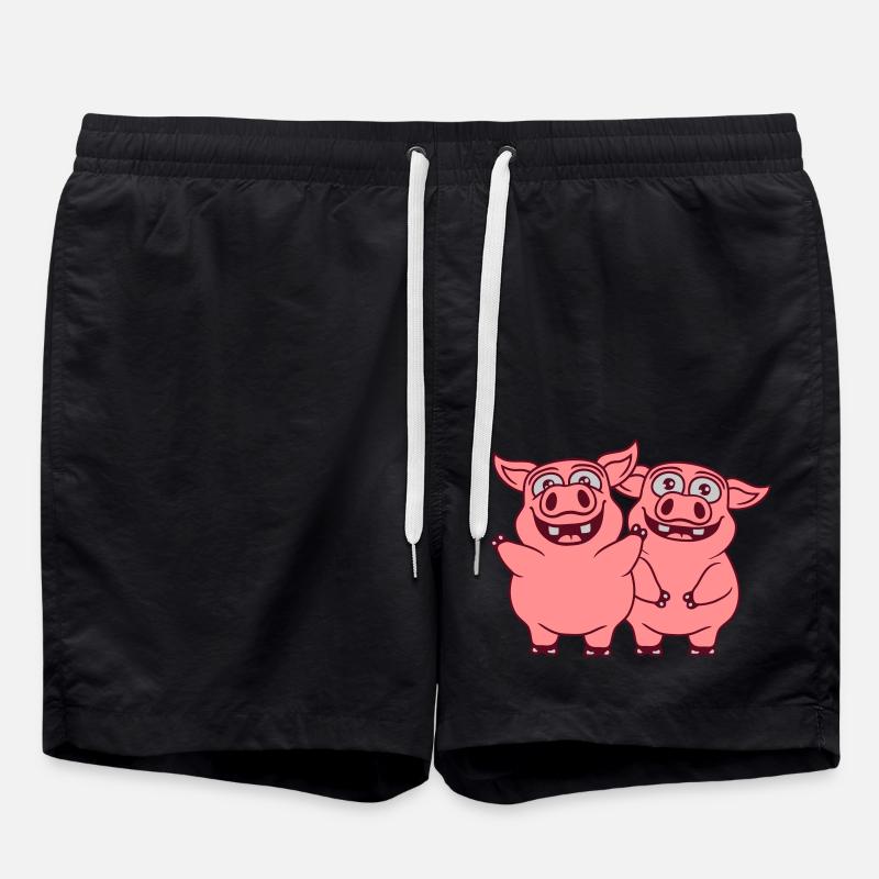 Équipe drôle de cochons heureux - Short de bain - noir