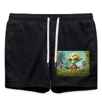mignon petit détective extraterrestre rétro rétro vert - Short de bain - noir - Devant - AI Model Male 185 light (185cm)