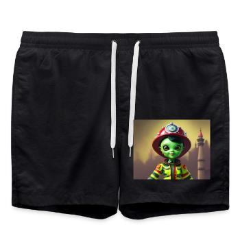 mignon petit pompier extraterrestre rétro rétro vert - Short de bain - noir - Devant - AI Model Male 185 light (185cm)