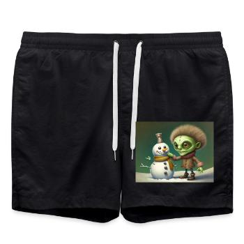 extraterrestre vintage construit un bonhomme de neige - Short de bain - noir - Devant - AI Model Male 185 light (185cm)