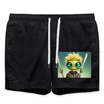 mignon petit vert rétro vintage alien skie - Short de bain - noir - Devant - AI Model Male 185 light (185cm)