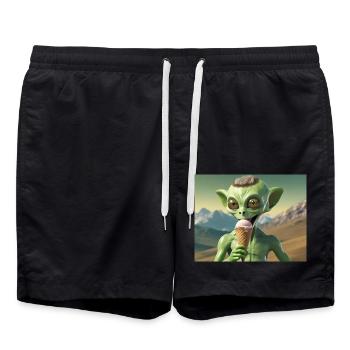 Grauer Außerirdischer auf der Mondoberfläche – Eis essen - Badeshorts - Schwarz - Vorne - AI Model Male 185 light (185cm)