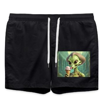 Grauer Außerirdischer auf der Mondoberfläche – Eis essen - Badeshorts - Schwarz - Vorne - AI Model Male 185 light (185cm)