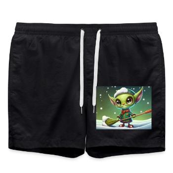 mignon petit extraterrestre rétro vert pelletant la neige - Short de bain - noir - Devant - AI Model Male 185 light (185cm)