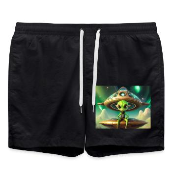 mignon petit extraterrestre rétro vintage vert volant un OVNI - Short de bain - noir - Devant - AI Model Male 185 light (185cm)