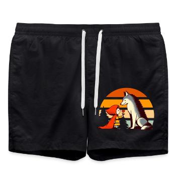 Fairy Tale Little Red Riding Hood and the Wolf Forest Cute - Swim Trunks - black - Front - AI Model Male 185 light (185cm)