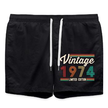 Vintage 1974 Humour Cadeau Anniversaire Rétro - Short de bain - noir - Devant - AI Model Male 185 light (185cm)