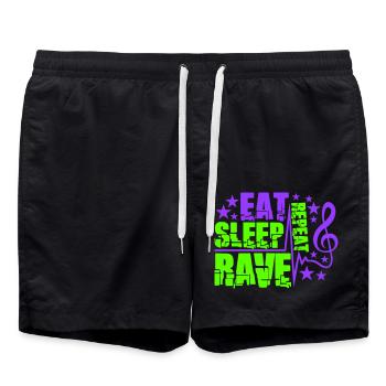 Eat Sleep Rave Repeat Essen Schlafen Raven Spruch - Badeshorts - Schwarz - Vorne - AI Model Male 185 light (185cm)