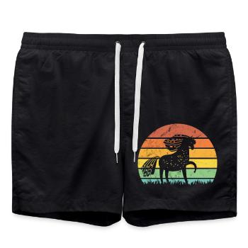 Einhorn Sonnenuntergang Retro Grunge - Badeshorts - Schwarz - Vorne - AI Model Male 185 light (185cm)