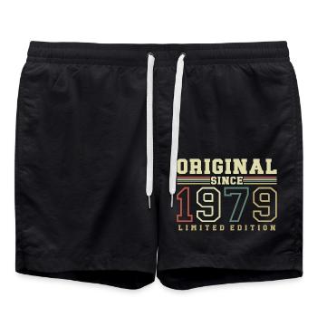 Original 1979 Vintage Jahrgang Retro Geburtstag - Badeshorts - Schwarz - Vorne - AI Model Male 185 light (185cm)