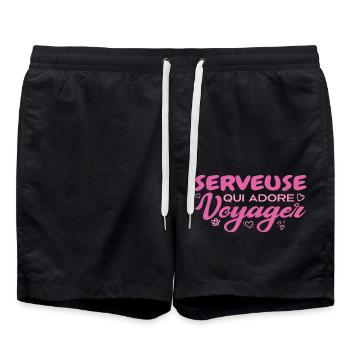Serveuse globe-trotteuse passionnée de voyages - Short de bain - noir - Devant - AI Model Male 185 light (185cm)