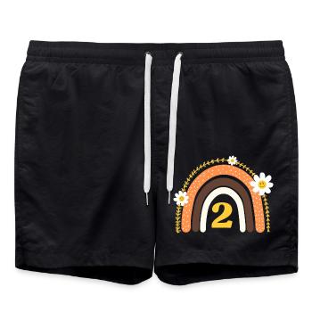 2nd Birthday Yellow Rainbow - Swim Trunks - black - Front - AI Model Male 185 light (185cm)