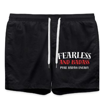 "Fearless and Badass." "Pure Badass Energy." - Badeshorts - Schwarz - Vorne - AI Model Male 185 light (185cm)