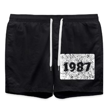 Jahr 1987 - Badeshorts - Schwarz - Vorne - AI Model Male 185 light (185cm)