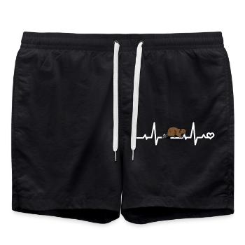 Beaver Heartbeat ECG Frequency Beat Pulse Heart Line - Swim Trunks - black - Front - AI Model Male 185 light (185cm)