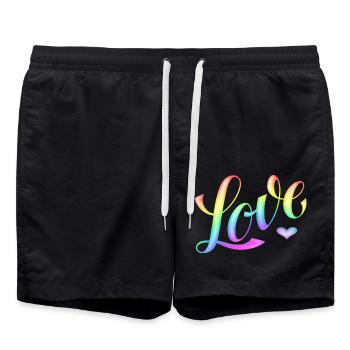 Love - Regenbogen -Desingned by KissingLetters - Badeshorts - Schwarz - Vorne - AI Model Male 185 light (185cm)