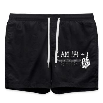 Ich bin 54 plus Mittelfinger - 55. Geburtstag - Badeshorts - Schwarz - Vorne - AI Model Male 185 light (185cm)