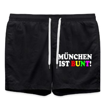München ist bunt - Badeshorts - Schwarz - Vorne - AI Model Male 185 light (185cm)