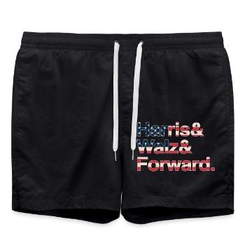 Kamala Harris & Tim Walz 2024 Chemise drapeau des États-Unis - Short de bain - noir - Devant - AI Model Male 185 light (185cm)