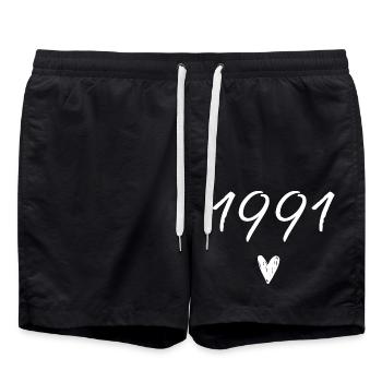1991 Herzgeburtstag - Badeshorts - Schwarz - Vorne - AI Model Male 185 light (185cm)