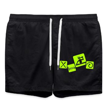 food, sleep, club, techno, music, party, repeat - Swim Trunks - black - Front - AI Model Male 185 light (185cm)