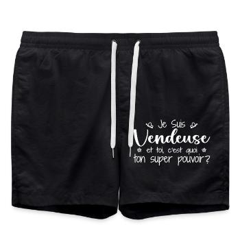 I am a salesperson. What's your superpower? - Swim Trunks - black - Front - AI Model Male 185 light (185cm)